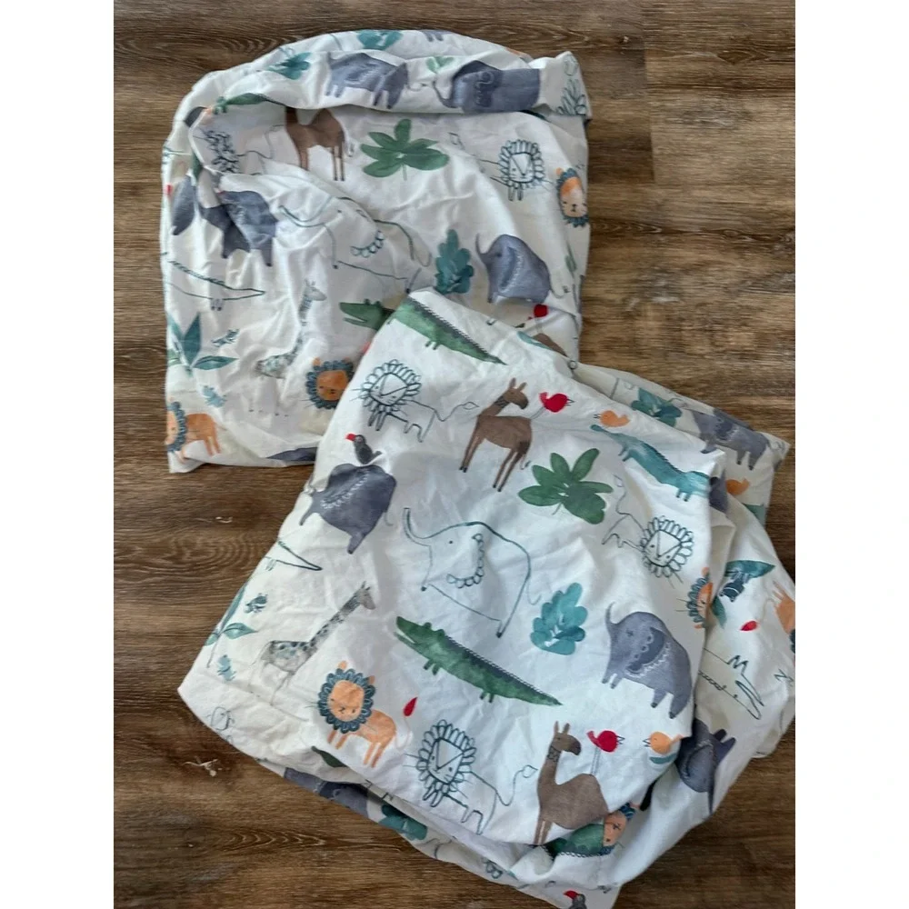 Pottery Barn Kids Colby Fitted Crib Sheets Jungle Safari Animals Set of‎ 2